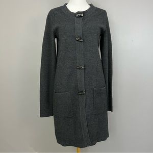 Ellen Tracy Sweater Womens Gray Cardigan Merino Wool Blend Long Button Up Medium